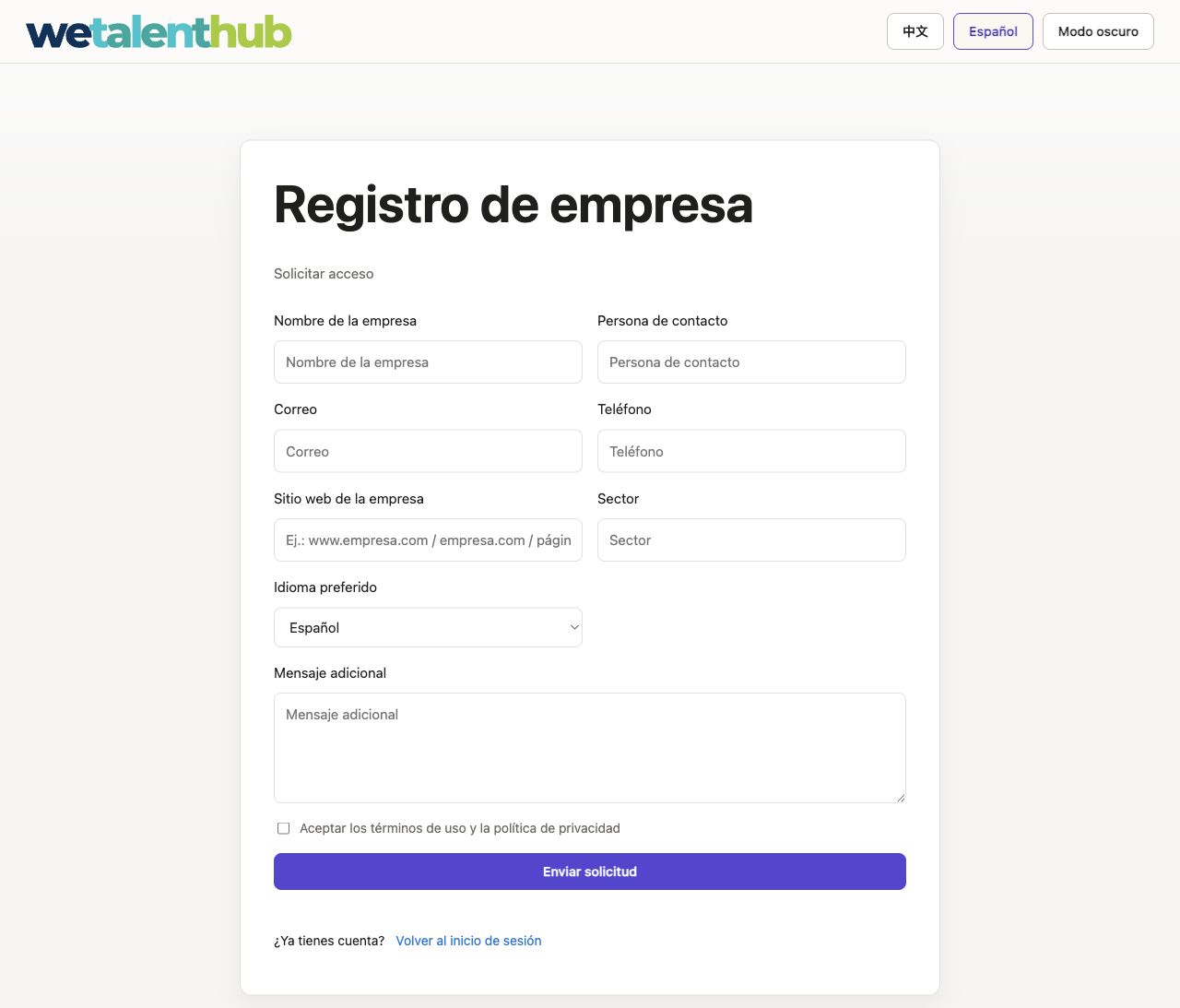 Registro de empresa screenshot